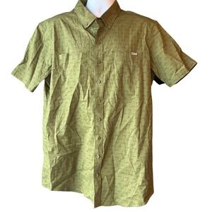 Grunt Style Button Up Shirt Size XL Green Tactical Casual Stretch Short Sleeve